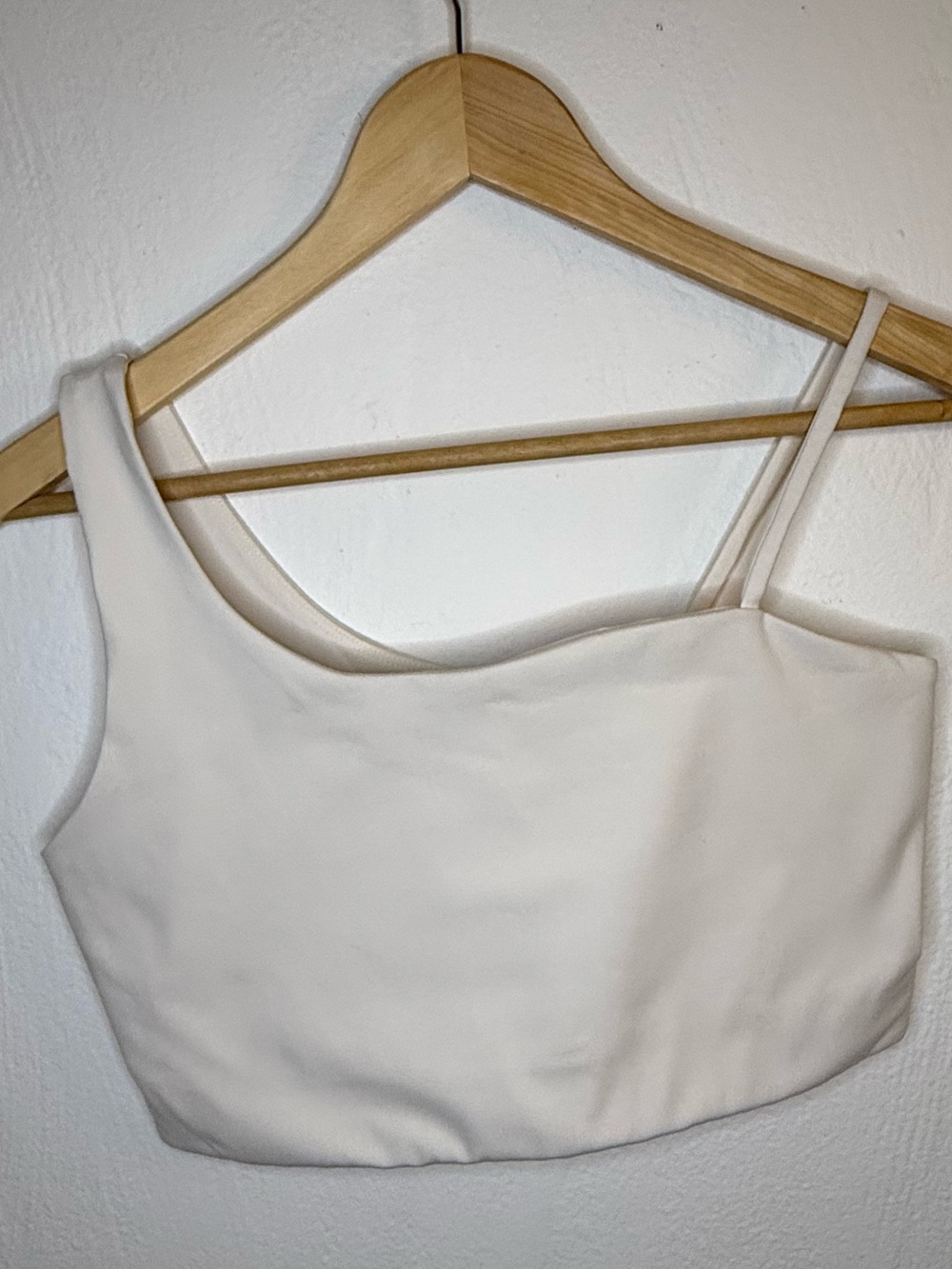 girlfriend collective White Asymmetric Shoulder Crop Top